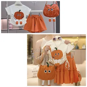 Girl's High Quality Orange Top/Skirt Top/Shorts With Bag Set