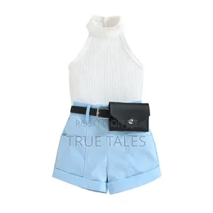 Girl's Halter Neck Top Shorts Set With Waist Bag