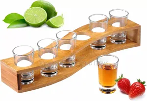 6pcs Tequila Shot Glasses With Bamboo Rack