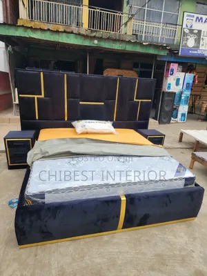 Black 6by6 Padded Bed Frame With Two Side Drawers
