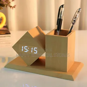 Wooden LED Digital Alarm Clock With Pen Holder 