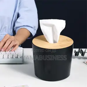 Wooden Cover Round Tissue/Tv Box - Black
