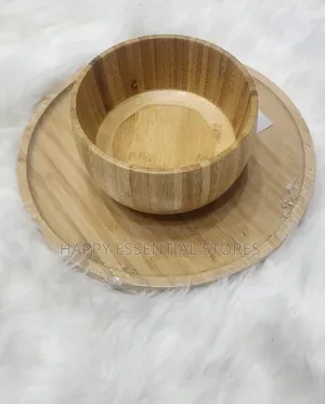 Natural Wooden Soup Bowl and Flat Serving Plate 
Soup Bowl 