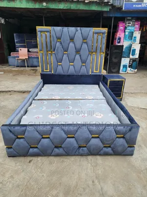 Versace Design 4.5by6 Padded Bed Frame With a Bed Side