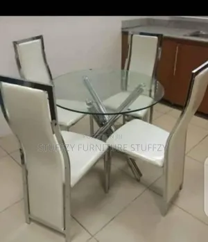 Stuffzy Tempered Glass Dining Table With 4 Chairs