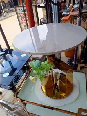 Marble Coffee Table With Golden Stand and Flower Pot.