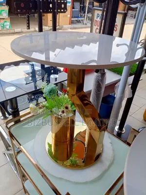 Marble Coffee Table With Golden Stand and Flower Pot.