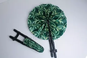 African Ankara Print Handheld Folding Hand Fan - Green Print