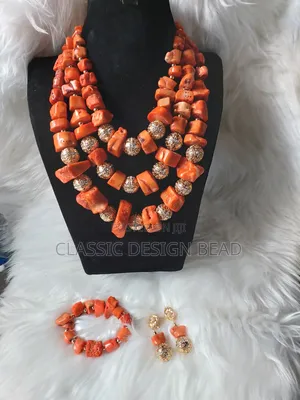 Coral Beaded Necklace 3 Layers Short
