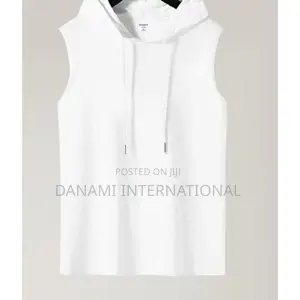 Danami Plain Sleeveless Hooded T Shirt- White