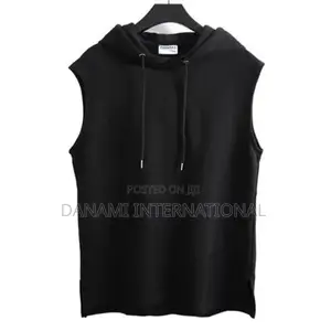 Danami Plain Sleeveless Hooded T Shirt- Black