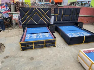 Padded 4 and Half by 6 Bed Frame With Side Drawer