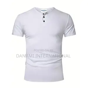 Danami Men’S Short Sleeve Henley T Shirt- White