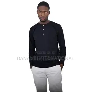 Danami Henley Long Sleeve T Shirt- Black