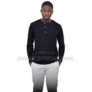 Danami Henley Long Sleeve T Shirt- Black