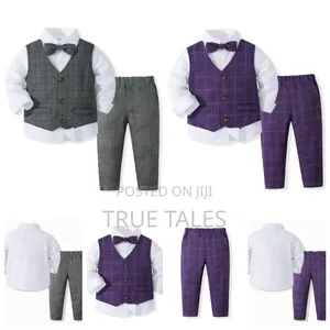 Toddler Boy's 3pcs Plaid Striped Waistcoat, Shirt Trousers
