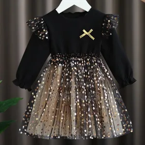 Black Gold Dress With Star Glitters Ages 1 To 5 Years