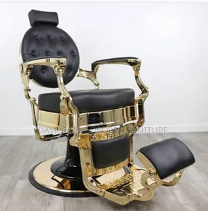 High Classic Barbing Gold Color Salon Leather Chair.