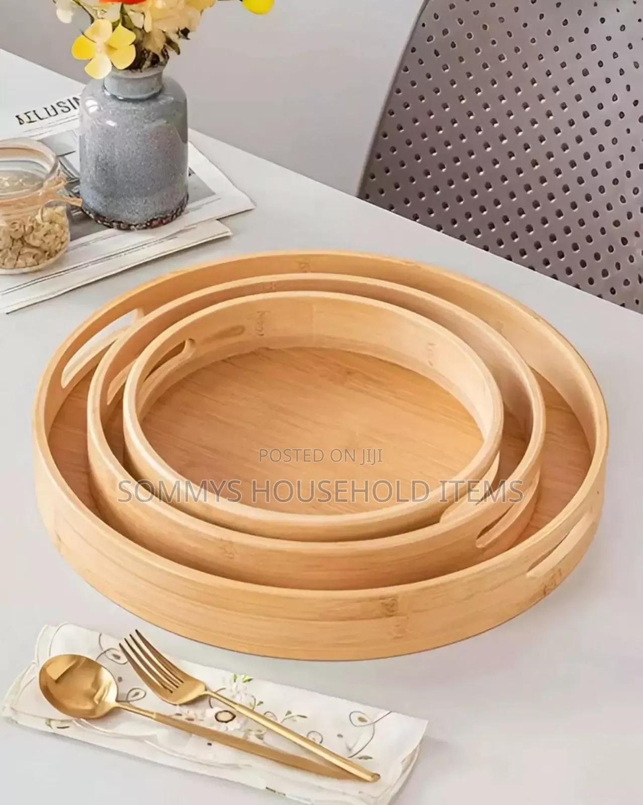 3set Round Bamboo Serving Trays