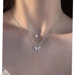 Non Tarnish Silver Double Butterfly Stainless Steel Necklace