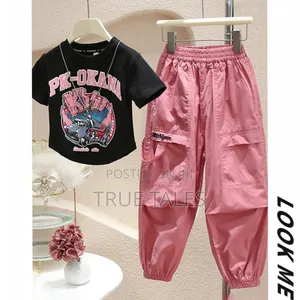 Girl's Black Top And Pink Cargo Joggers Set Ages 6to14 Years
