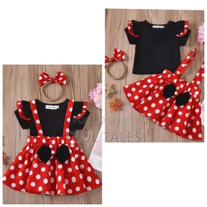 Toddler Girls Polka Dot 3 In 1 Top, Pinafore Hairband Set