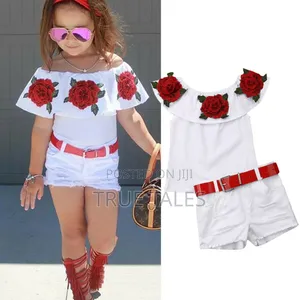 White Girl's Flower 3 in 1 Top, Belt and Shorts Set