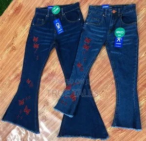 Girl's Palazzo Jeans With Butterfly Embroidery