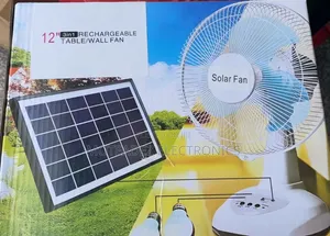HS Solar/Electric 12" Rechargeable Table Fan W/Remote - Bulb