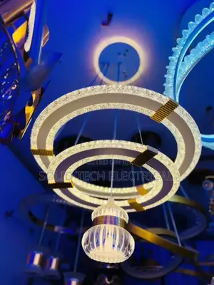 2 Ring Chandelier With Centre Drop Light Blue Warmwhite