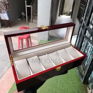 6 Slot Brown Polished Watch Organizer Box