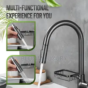 Matte Black Kitchen Sink Mixer Faucet With Pull Out Sprayer.