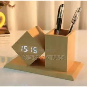 Modern Wooden Digital Desk Organizer Led Clock