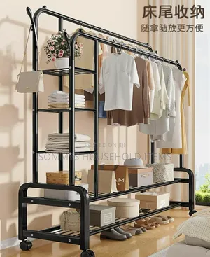 Double Pole Cloth Hanger With Shelves