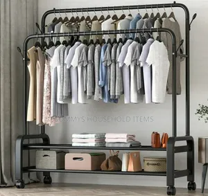Double Pole Cloth Hanger With 2layers Shoe Rack