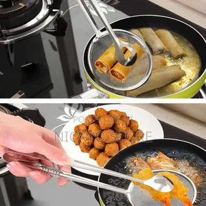 Stainless Steel Deep Frying Tongs With Strainer