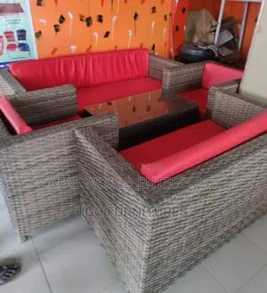 Brown Color Rattan Seven Seater and Table