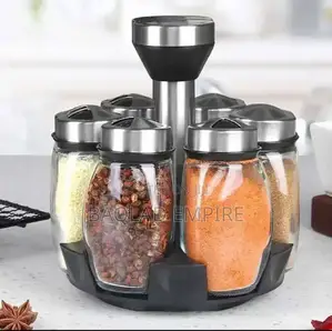 7pcs Spice Jar Set Rack Glass Organizer Rotating Glass Seaso