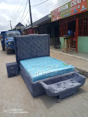 Upholstery Bedframe With Footrest and One Side Drawer