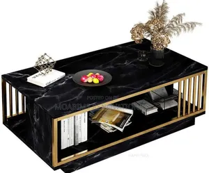 Faux Wood Tables With Gold Frame and Lower Shelf (120cm)