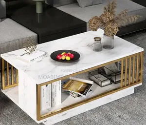 Faux Wood Tables With Gold Frame and Lower Shelf (120cm)