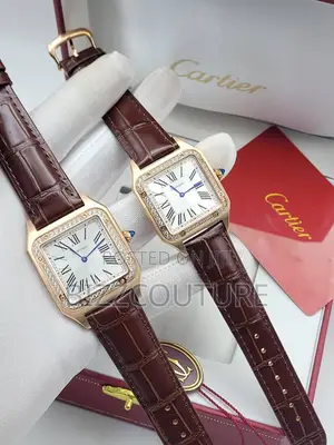 Original Cartier Red and Brown Leather Strap Watch in Store