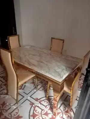 Marble Dining Table With 6 Gold Color