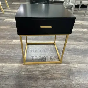 2pcs Set Nightstand Bed Side Drawer With Golden Base