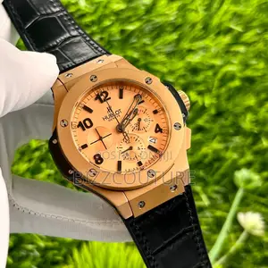 Original Hublot Chronograph Black Leather Strap Watch