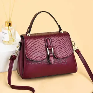 Red/ Wine Ladies 3 Compartment Leather Hand Bag