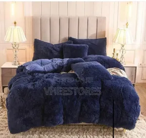 Luxury Fur Duvet Set / Navy Blue ~ 7 by 7 Bed Size