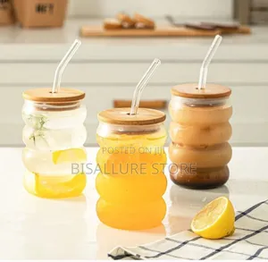 Spiral Glass Cup With Lid and Straw