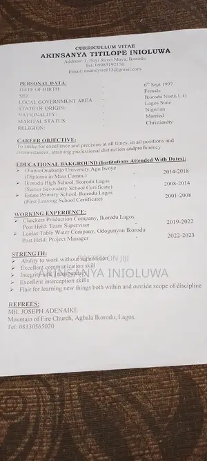 Housekeeping Cleaning CV