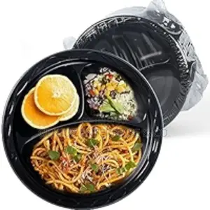 3 Round Compartment Takeaway Plate With Cover